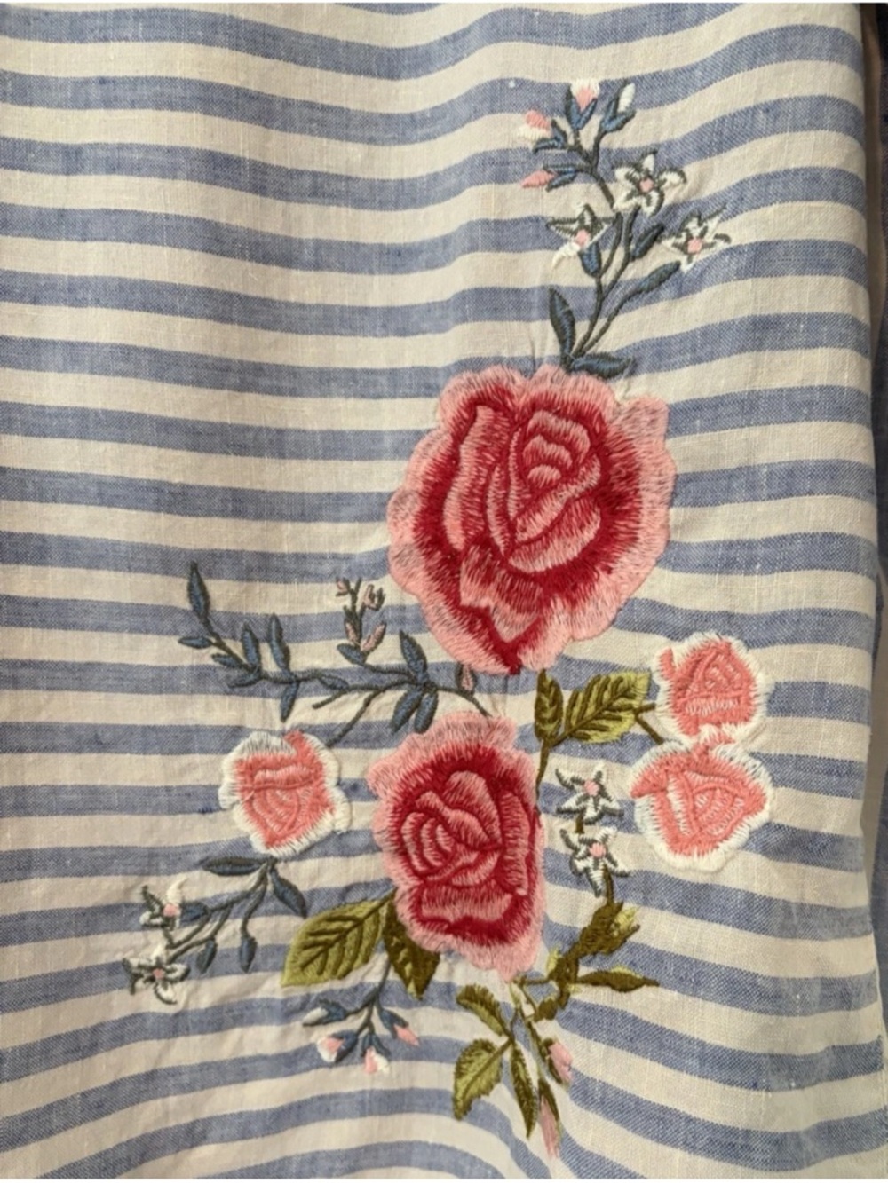 J. Jill Love Linen Embroidered Striped Floral Top Size L - Picture 4 of 13